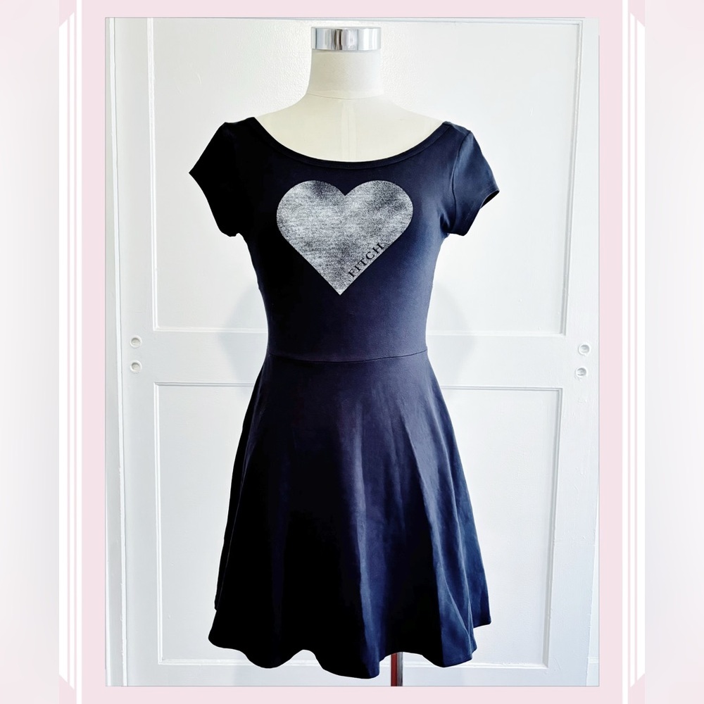 Abercrombie & Fitch Graphic Heart Knit Dress, Navy Blue, Small